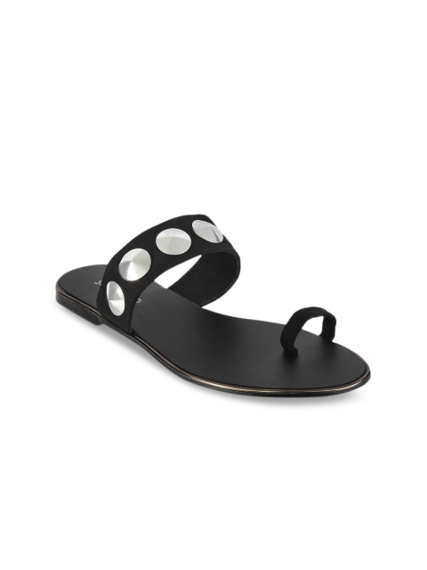 SOLE HEAD Women Black Solid Synthetic One Toe Flats