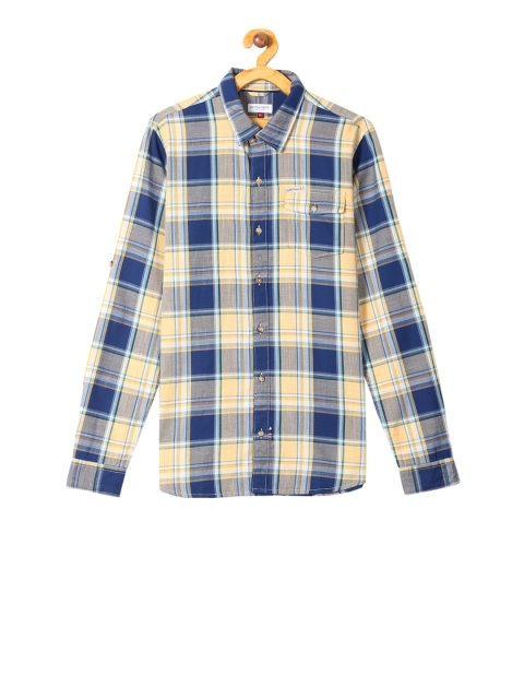 U.S. Polo Assn. Kids Boys Yellow & Blue Regular Fit Checked Casual Shirt