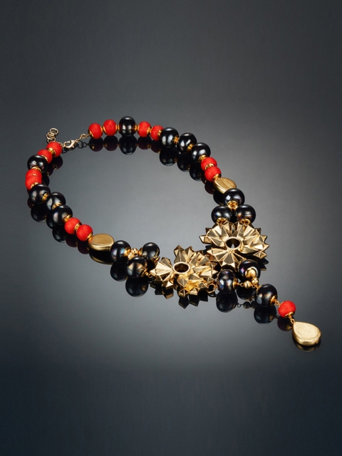 shaze Orange & Gold-Toned Brass Gold-Plated Antique Necklace