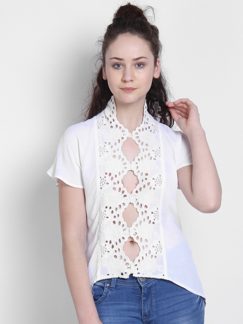 LA LOFT Women White Self Design Top