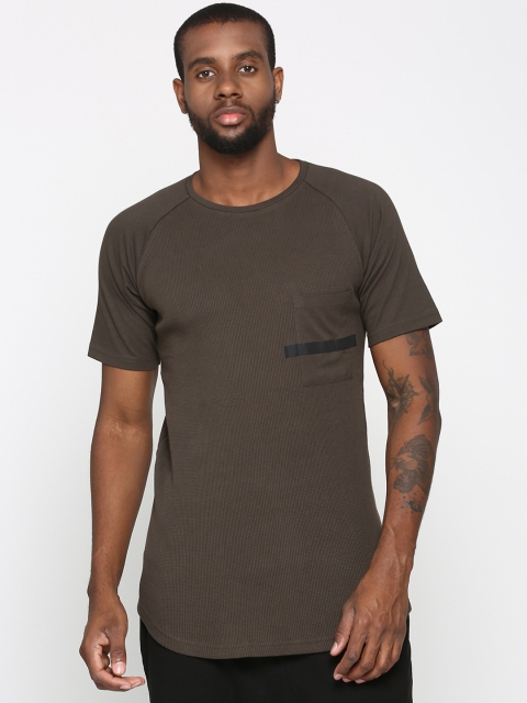 SKULT by Shahid Kapoor Men Olive Green Self Design Round Neck T-shirt