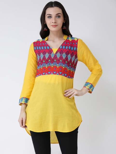 Castle Women Yellow Printed Pathani Kurti