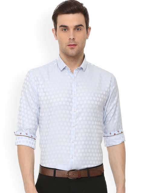 V Dot Men Blue & White Slim Fit Printed Semiformal Shirt