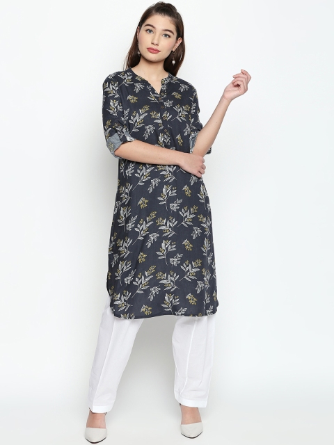 RANGMANCH BY PANTALOONS Women Grey Printed Straight Kurta