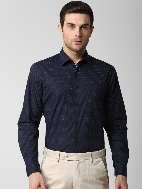Peter England Men Navy Blue Slim Fit Printed Formal Shirt