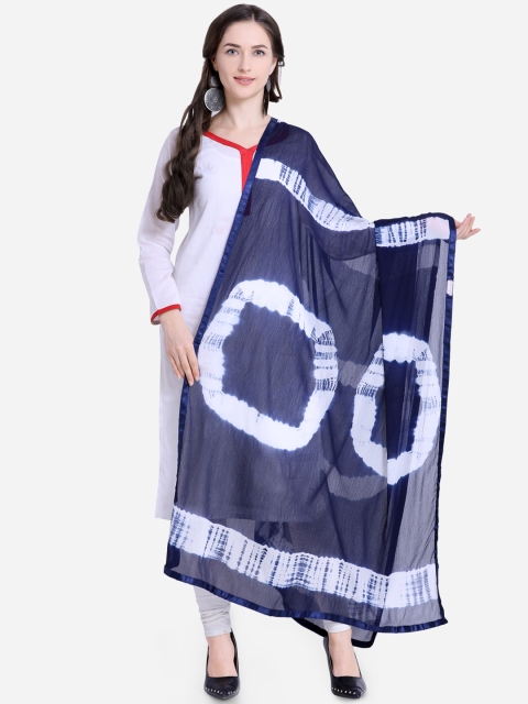 Satrani Navy Blue & White Dyed Dupatta