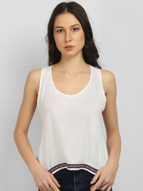 LA LOFT Women White Solid A-Line Top