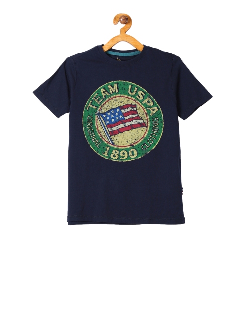 U.S. Polo Assn. Kids Boys Navy Blue Printed Round Neck T-shirt