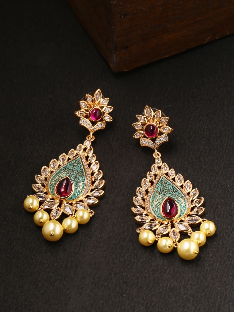 Tistabene Gold-Toned & Teal Floral Drop Earrings