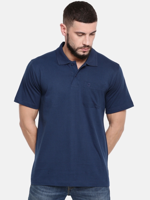 RAMRAJ COTTON Men Blue Solid Polo Collar T-shirt