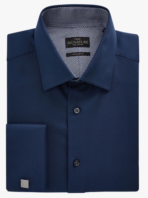 next Men Navy Blue Regular Fit Self Design Casual Shirt