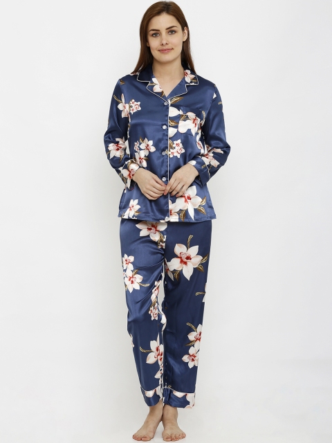 Heart 2 Heart Women Navy Blue & Off-White Printed Night suit LPJ164DIANA
