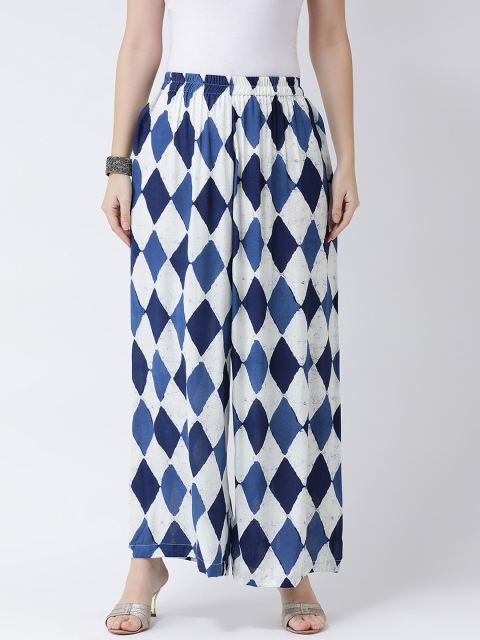 Castle Women Blue & White Printed Wide Leg Palazzos