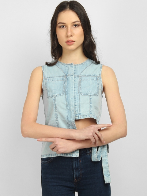 LA LOFT Women Blue Solid Top