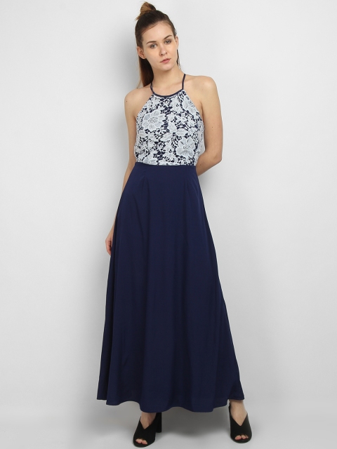 LA LOFT Women Blue Lace Design Maxi Dress