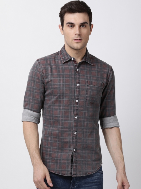Blue Saint Men Brown Slim Fit Checked Casual Shirt