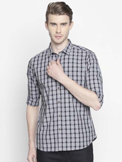 BYFORD by Pantaloons Men Grey & Black Slim Fit Checked Casual Shirt