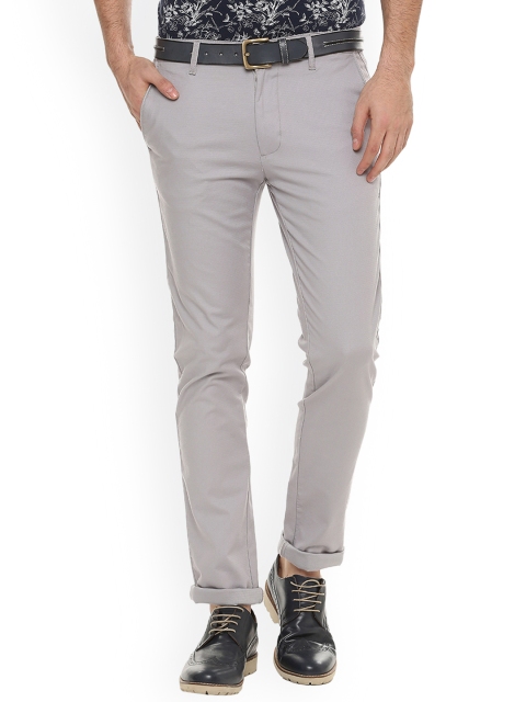 V Dot Men Grey Slim Fit Solid Chinos