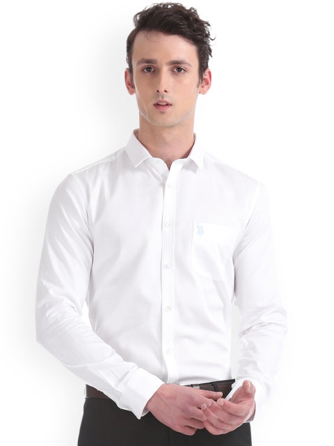 U.S. Polo Assn. Tailored Men White Slim Fit Solid Formal Shirt