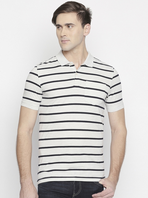 BYFORD by Pantaloons Men Off-White Striped Polo Collar T-shirt