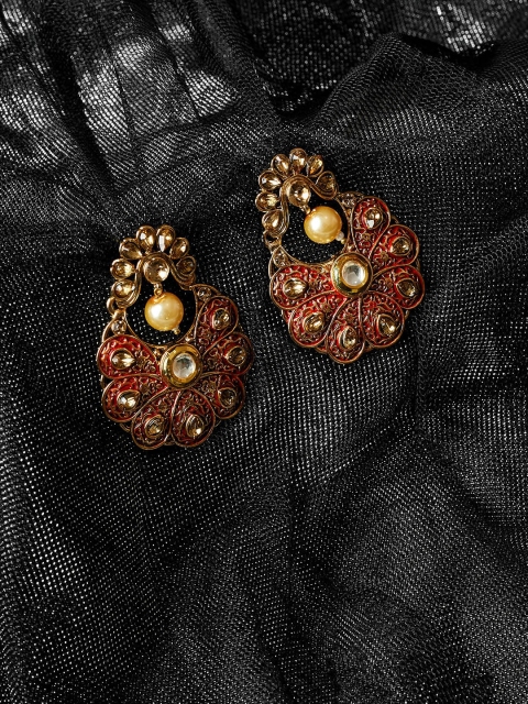 PANASH Gold-Plated & Red Classic Drop Earrings