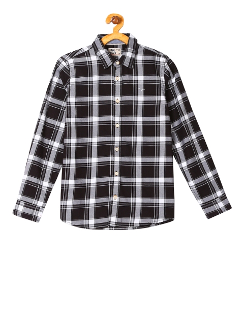 Flying Machine Boys Black & Off-White Regular Fit Checked Casual Shirt