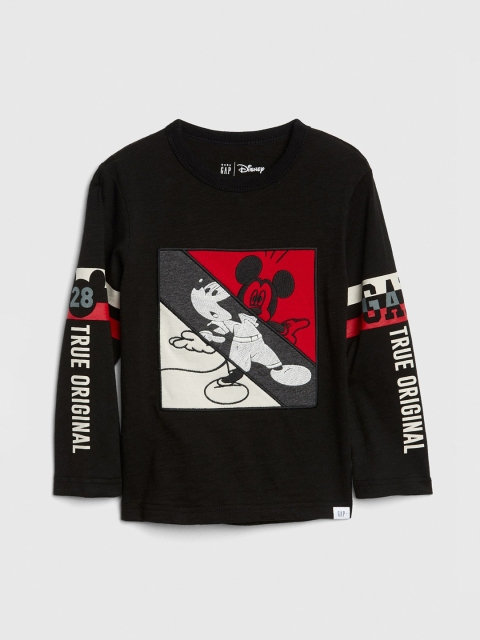 GAP Boys Black & Red Mickey Mouse Print Round Neck T-shirt