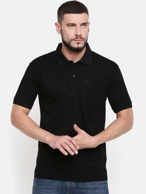 RAMRAJ COTTON Men Black Solid Polo Collar T-shirt