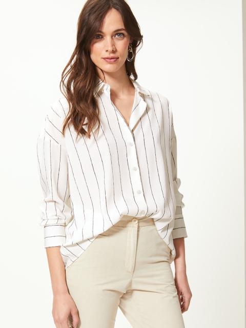Marks & Spencer Women White Regular Fit Striped Casual Shirt
