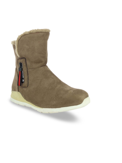 Alberto Torresi Women Beige Solid High-Top Flat Boots