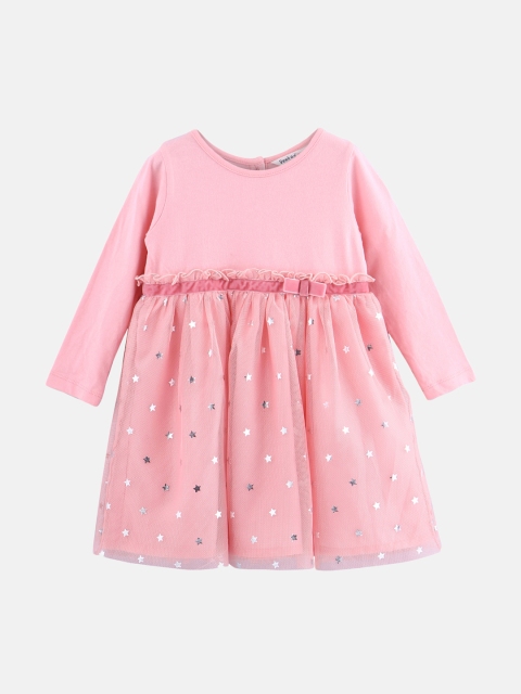 Beebay Girls Pink Printed Fit and Flare Dress
