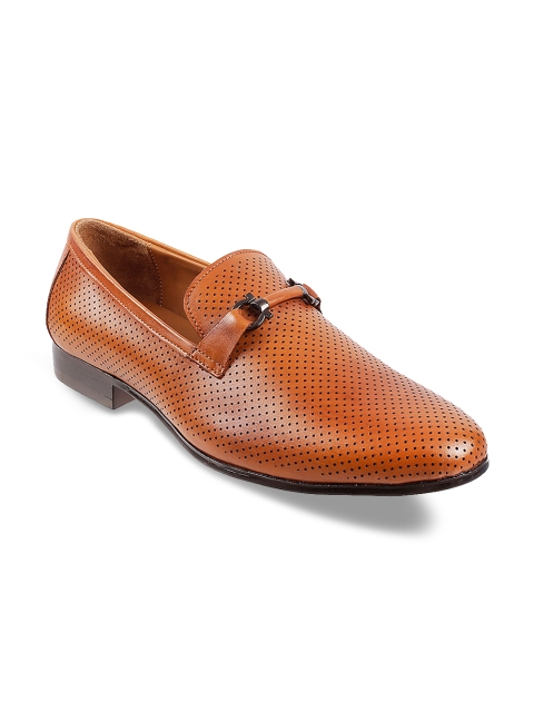 Metro Men Tan Brown Leather Formal Slip-Ons