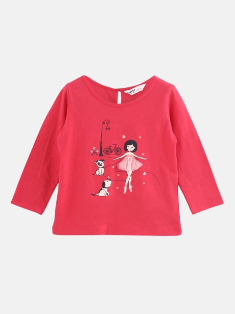Beebay Girls Pink Printed Round Neck Pure Cotton T-shirt