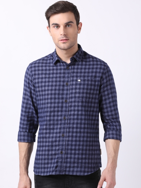 THE BEAR HOUSE Men Blue & Grey Slim Fit Checked Casual Shirt