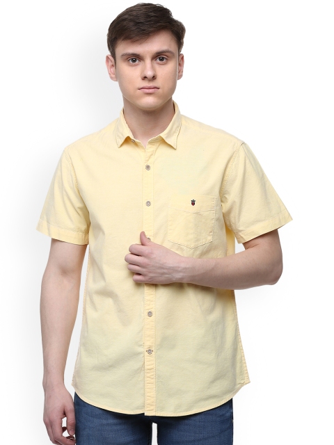 Louis Philippe Men Yellow Slim Fit Solid Casual Shirt