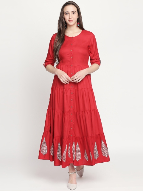 AKKRITI BY PANTALOONS Women Red Solid Maxi Dress