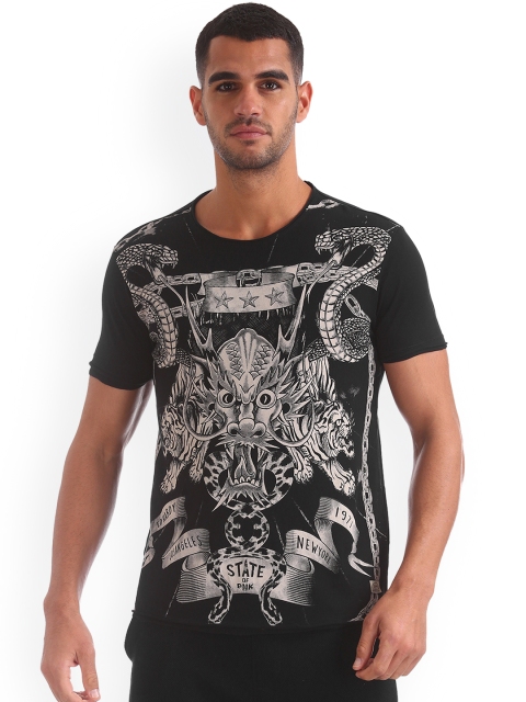 Ed Hardy Men Black Printed Round Neck Pure Cotton T-shirt