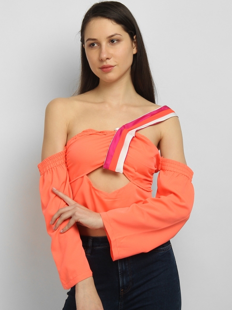 LA LOFT Women Coral Pink Solid Top
