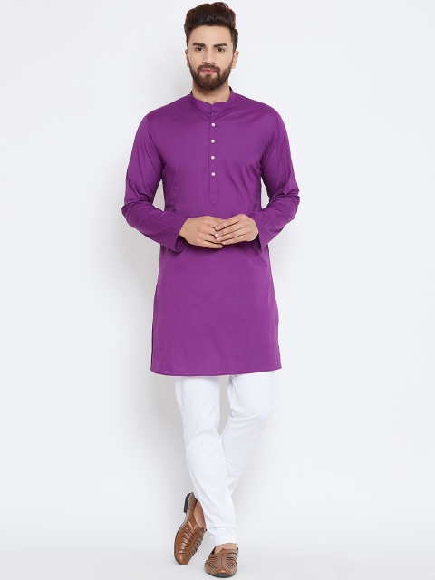 See Designs Men Purple & White Solid Kurta with Trousers