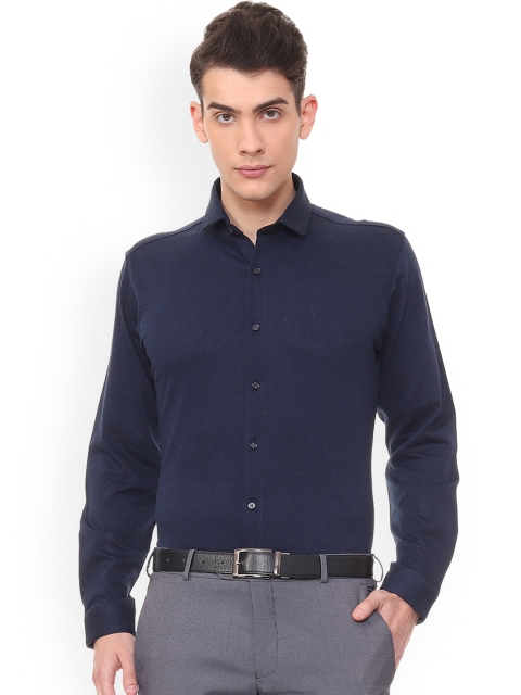 V Dot Men Navy Blue Slim Fit Solid Formal Shirt