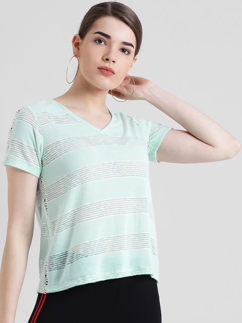 Zink London Women Sea Green Striped Top