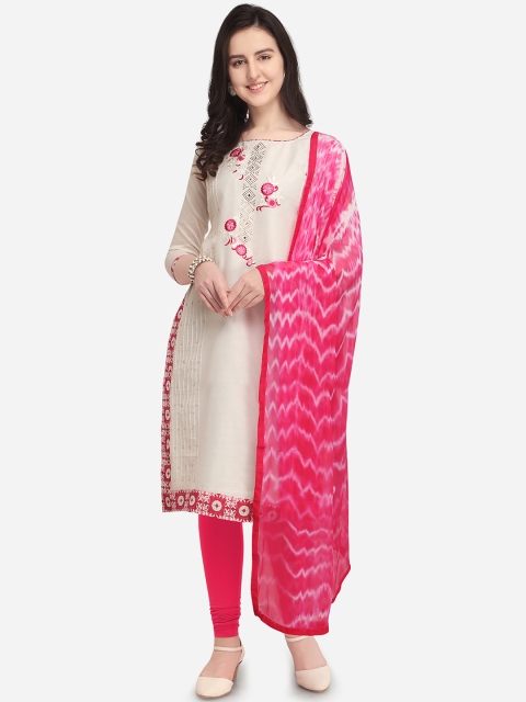 Rajnandini Women Cream-Coloured & Pink Unstitched Dress Material