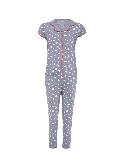 Punkster Girls Grey Printed Night suit