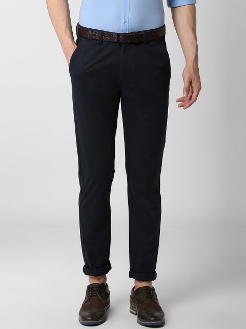 Peter England Men Navy Blue Slim Fit Solid Regular Trousers