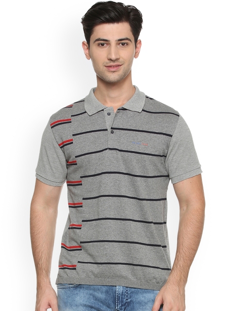 Peter England Casuals Men Grey Striped Polo Collar T-shirt