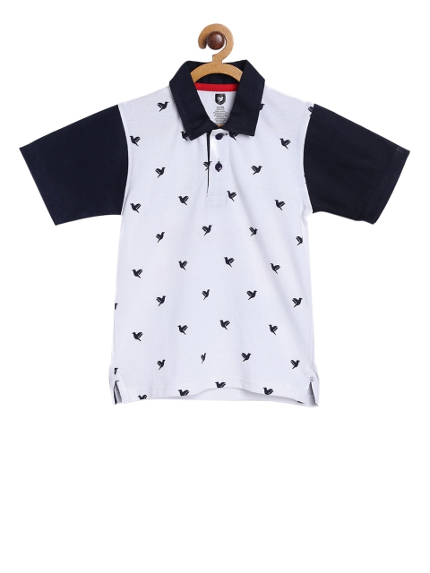 612 league Boys White Printed Polo Collar T-shirt