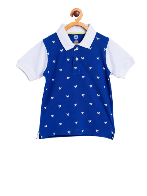 612 league Boys Blue Printed Polo Collar T-shirt