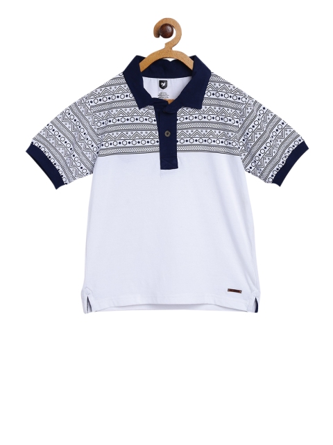 612 league Boys White Printed Polo Collar T-shirt