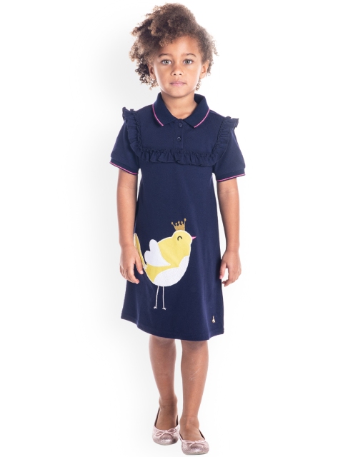 Cherry Crumble Girls Navy Blue Printed T-shirt Dress
