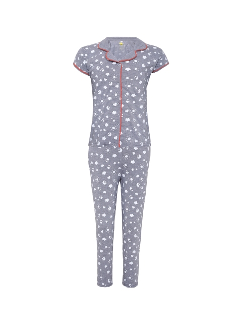 Punkster Girls Grey Printed Night suit